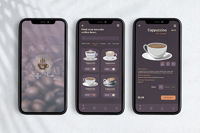 Coffee Haven -Coffee shop mobile app app branding design mobile prototype typography ui user interface