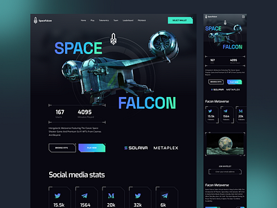 Space Falcon NFT Landing page 3d future landing page meta nft landing page nft site nft ui nft web science fiction space space falcon space ship universe univesrse