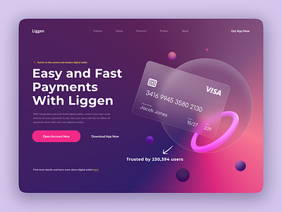 Liggen - Digital Wallet Hero Section Exploration bank branding currency design digital ewallet glass glassmorphism graphic design indonesia landing page logo ui ux wallet web website