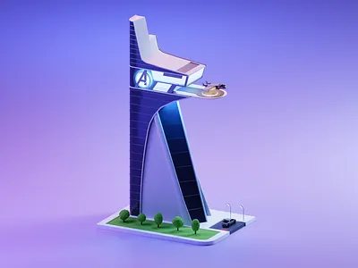 Avengers Tower 3D Illustration 3d 3d design 3d illustration 3d modeling avengers avengers tower building illustration lowpoly purple
