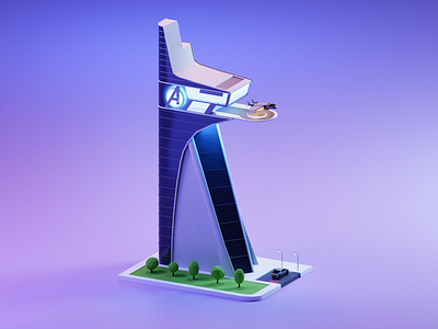 Avengers Tower 3D Illustration 3d 3d design 3d illustration 3d modeling avengers avengers tower building illustration lowpoly purple