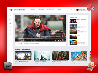 Streambuzz - Movie Streaming Platform color dashboard design dashboarddesign drstrange marvel minimal modern movie moviestream mysticart onlinestreaming red stream streamingplatform superhero ui uidesign