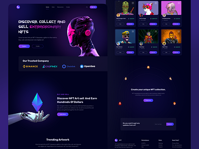 NFT Marketplace Landing page agency bitcoin blockchain creativepeoples crypto app crypto art crypto exchange crypto wallet cryptocurrency exchange glassmorphism landing page nft art tocken trending ui virtual coin