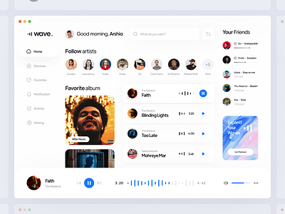 Wave :: Music Streaming Project clean dashboard design light minimal music project sound spotify stream streaming ui unarshia ux web