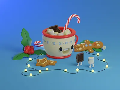 New Year`s Buddies 2022 3d art blender candy cane cartoon characterdesign chocolate cocoa cookie cup friends holiday holly illustration lights marshmallows new year snowflake star
