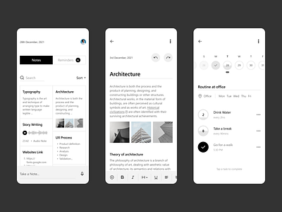 Note Taking and Reminder App appdesign design minimal note reminder ui ux