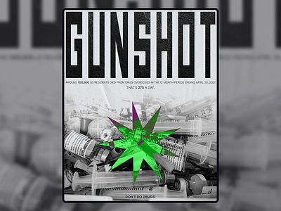 Bold Graphic Design Poster ~ GUNSHOT 2022 acid bold creative design drug figma frame graphic design green gunshot original plakat poster poster design typography unique usa