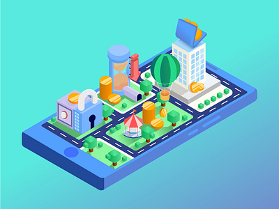 E-wallet isometric illustration agency application art building clean colorfull design efficient ewallet flat flat illustration funny graphic design hero illustration isometric onboarding secure