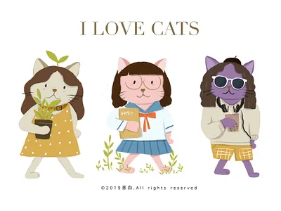 I LOVE CATES illustration illustration art banner design illustration design typography