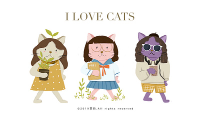 I LOVE CATES illustration illustration art banner design illustration design typography