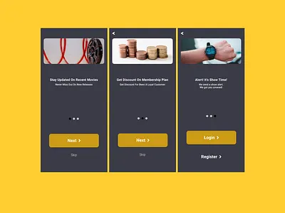 Onboarding screens for a movie ticketing app branding design mobile app product design ui ux