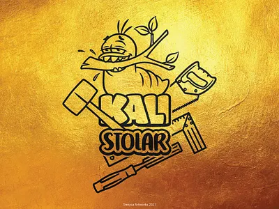 Kali Stolar Logo (Gold & Black) brand branding canker carpenter cartoon character design graphic illustration illustrator insect joiner logo maggot mascot ui vector vermin woodworker worm