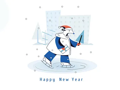 Happy New Year animal character character characterdesign hedgehog holidays ice rink mouse new year