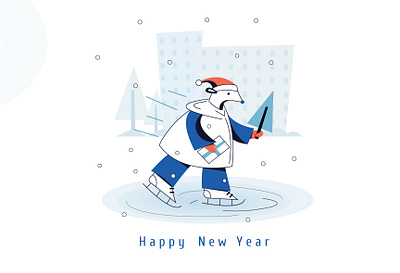 Happy New Year animal character character characterdesign hedgehog holidays ice rink mouse new year