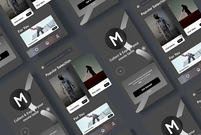 Mobile Movie Concept App UI / UX Design app appdesign black blacked out cinema concept custom design film grey mobile movie netflix primevideo streaming ui ux