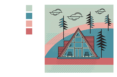 Forest Cabin architecture building forest cabin illustration nature scandinavian house vector