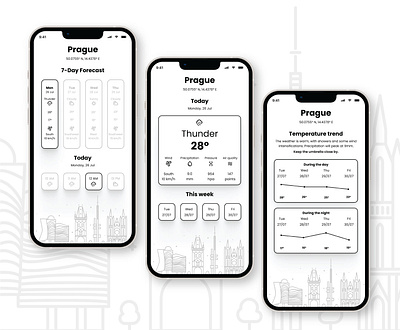 Black and white weather app concept app blackwhite ios mobile project ui