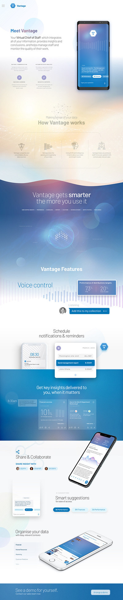 Vantage app ui web design