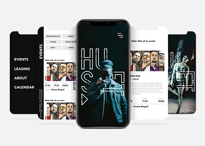 Mobile app design for Huset - culture house app art article articles bold culture event events graphic design illustration illustrations menu mobile music ui web