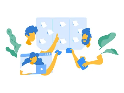 Retrospective Online agile branding development flat design illu illustration online remote retrospective scrum ui ui design vector