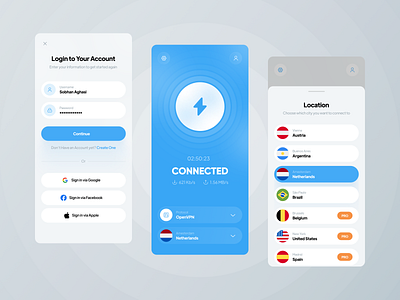 VPN Application - Part 1 app app design bottom sheet connection echo echo design echodesign internet minimal network selection ui uidesign vpn