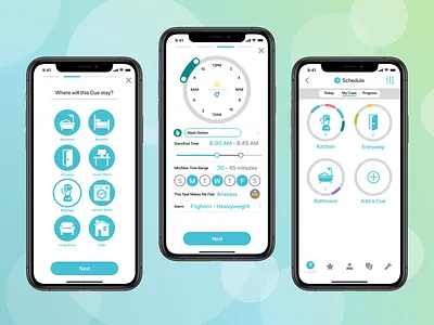 Cueable App Designs app screens branding concept design graphicdesign mobile studio teal ui ux vector