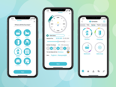 Cueable App Designs app screens branding concept design graphicdesign mobile studio teal ui ux vector