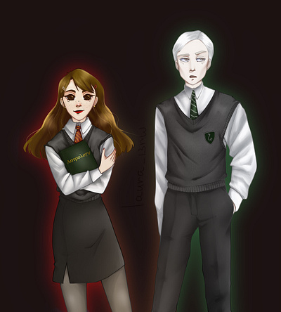 Dramione Draco x Hermione art 2d art artdigital artillustration character design digital draco hermione illustration