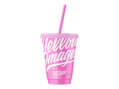 Glossy Cup with Straw Mockup 3d branding cap cup cup with straw design glossy graphic design mockup smart object straw template yellow images