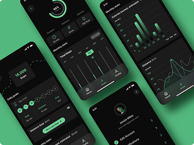 Step Tracker App UI app design buttons cards charts concept dark theme design dribbble dribbbleshot figma font gredient interface ios key values mobile mobile app modern ui ux