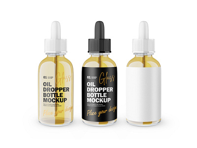 3D Glass Dropper Bottle - PSD Mockup 3d beauty blender 3d cosmetic dropper bottle editable glass mockup oil package photoshop pipette plastic lid psd mockup render serum skin care template