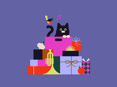 Feeling festive bird box cat celebration christmas colorful festive flat holidays holidayseason illustration merry music ornaments pantone2022 presents sing singing trumpet veryperi