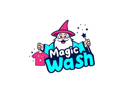 Magic Wash Laundry Logo Project animal branding creative logo cute logo design graphic design illustration logo magic laundry logo magic wash logo ui vector wash of wizard logo wizard laundry logo wizard wash logo