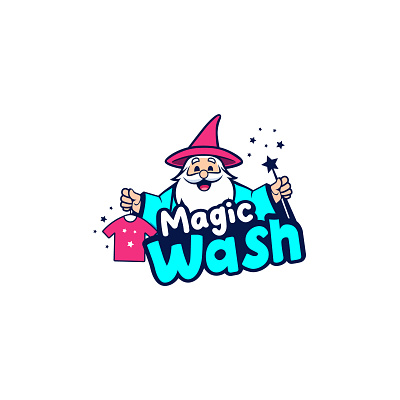 Magic Wash Laundry Logo Project animal branding creative logo cute logo design graphic design illustration logo magic laundry logo magic wash logo ui vector wash of wizard logo wizard laundry logo wizard wash logo