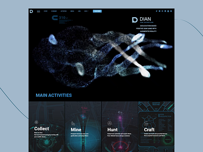 DIAN Gaming Platform - Augmented Reality Animation Concept augemented reality collection craft dark theme discover earn futuristic futuristic design game ui gaming website gelocation based in game elements ineractive design landing page mine motion graphics think user interface ux design uxui