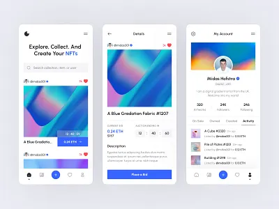 Crafftt: NFT Marketplace Mobile app artwork clean crypto crypto wallet cryptocurrency digital ethereum finance marketplace mobile nft popular shot ui ux