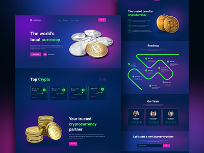 Crypto Landing Page bitcoin clean crypto crypto webside cryptocurrency cryptocurrency landing page dark mode design landingpage money nft payment ui ux web website