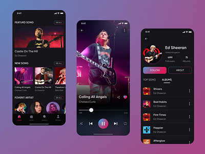 Music Player App Dark Mode - UI UX Design app design clean design clean ui dark mode dark mode app dark mode design mobile app design music app music dark mode app music player app ui ui design ui ux design ux design