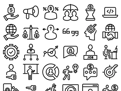 Seo and web icon set balance branding bulb business coding communication creative idea graphic design handshake icon illustration key law leader logo monitoring office desk tools vector world