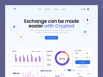 Cryptod - Cryptocurrency Landing Page branding crypto dashboard design landingpage metaverse nft nftmarkertplace ui uidesign user experience userinterface ux