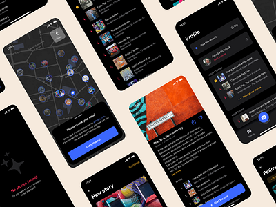 Street art Searcher app app black blue camera cards dark dark theme details map maps mentalstack mobile mobile app native patterns stories street art tours ui ux