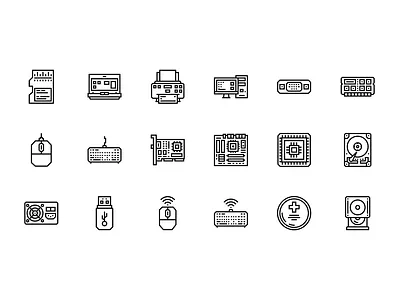 Computer Component Icon Set Line Style x64 app icon computer component cpu device digital electronic engineering futuristic hardware icon icon design icon set iconography icons illustration line icon motherboard outline icon processor technology icon