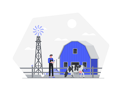 Farm House agriculture barn bird character cow farm farm house farmer farming fence flat grass happy hen illustration man nature vector website windmill