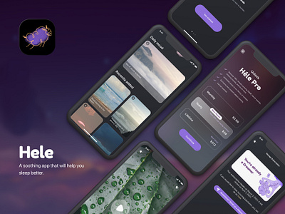 Hele: a soothing app that will help you sleep better branding design high fidelity prototype illustration logo mobile app mobile design prototype sleep app ui user flow ux ve vector