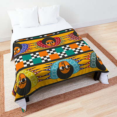 Ethiopian Colourful Angels Pattern Comforter, blanket angels faces art art branding colourfull design ethiopian art graphic design illustration illustrator nahom shiferaw religious art vector