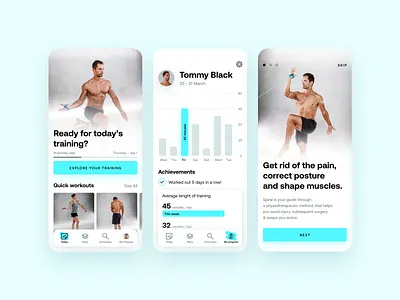Spiralista app backpain gym health spiral stabilization ui ux