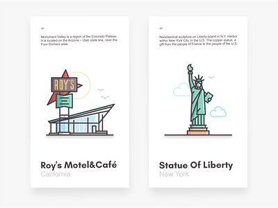 Cafe & Statue of Liberty arizona branding cafe california copper data design icon icon set illustration landmark location logo mark motel new york place statue statue of liberty vector