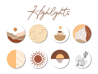 Highlights 2 abstract design art print bohemian boho botanical branding design earth tone color geometric shapes elements graphic design ig highlight covers illustration instagram highlights instagram story icons landscape line art logo mid century modern nature terracotta