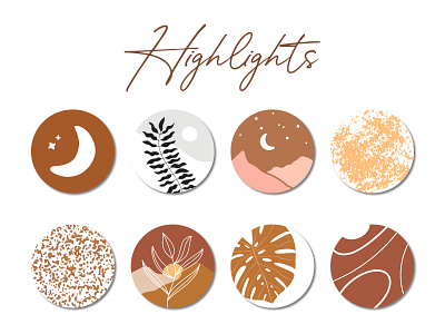 Highlights 3 abstract art print bohemian boho botanical branding design earth tone color floral graphic design ig highlight covers illustration instagram highlights instagram story icons landscape logo mid century modern nature terracotta ui