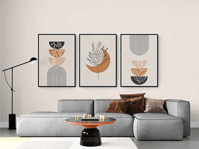 Mid Century Modern Art abstract shapes art print bohemian boho botanical design earth tone color floral geometric elements graphic design home decor home design illustration landscape mid century bohemian mid century modern modern art moon orange beige colors terracotta